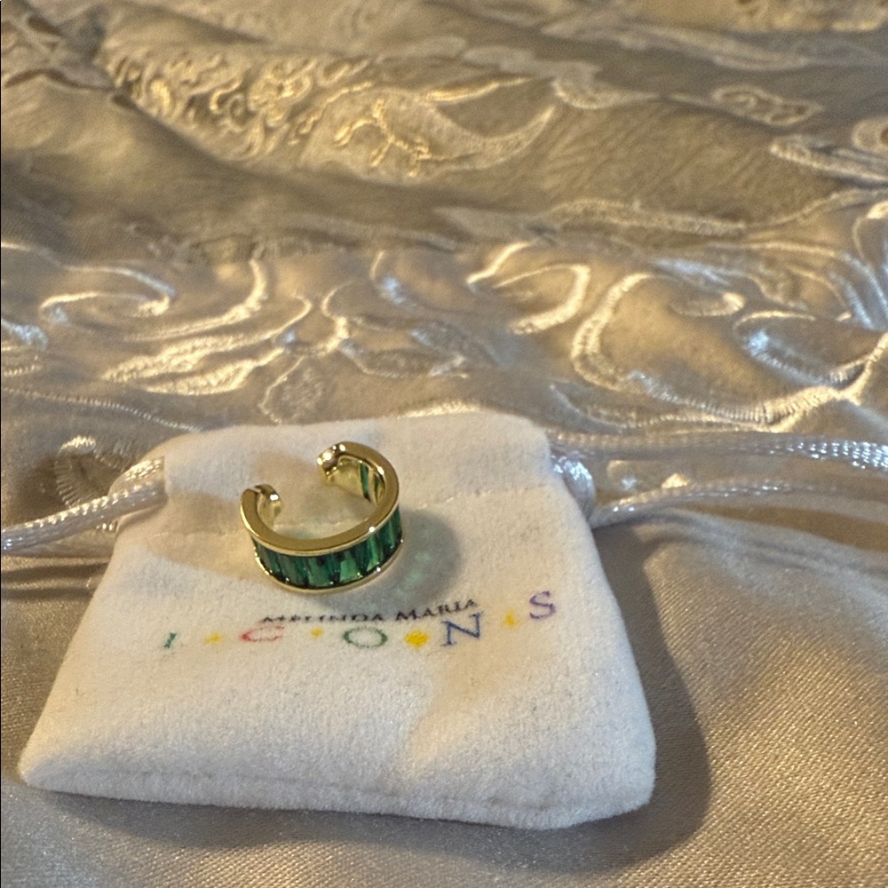 Gold emerald green ear cuff
